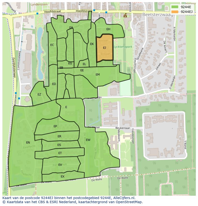 Afbeelding van het postcodegebied 9244 EJ op de kaart.