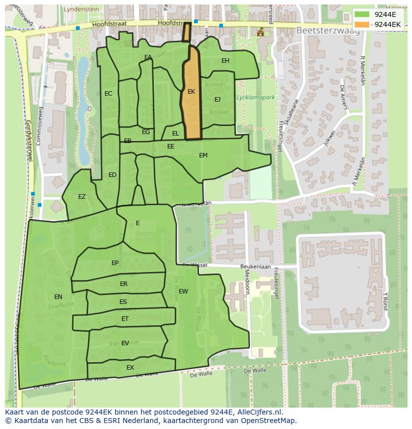 Afbeelding van het postcodegebied 9244 EK op de kaart.