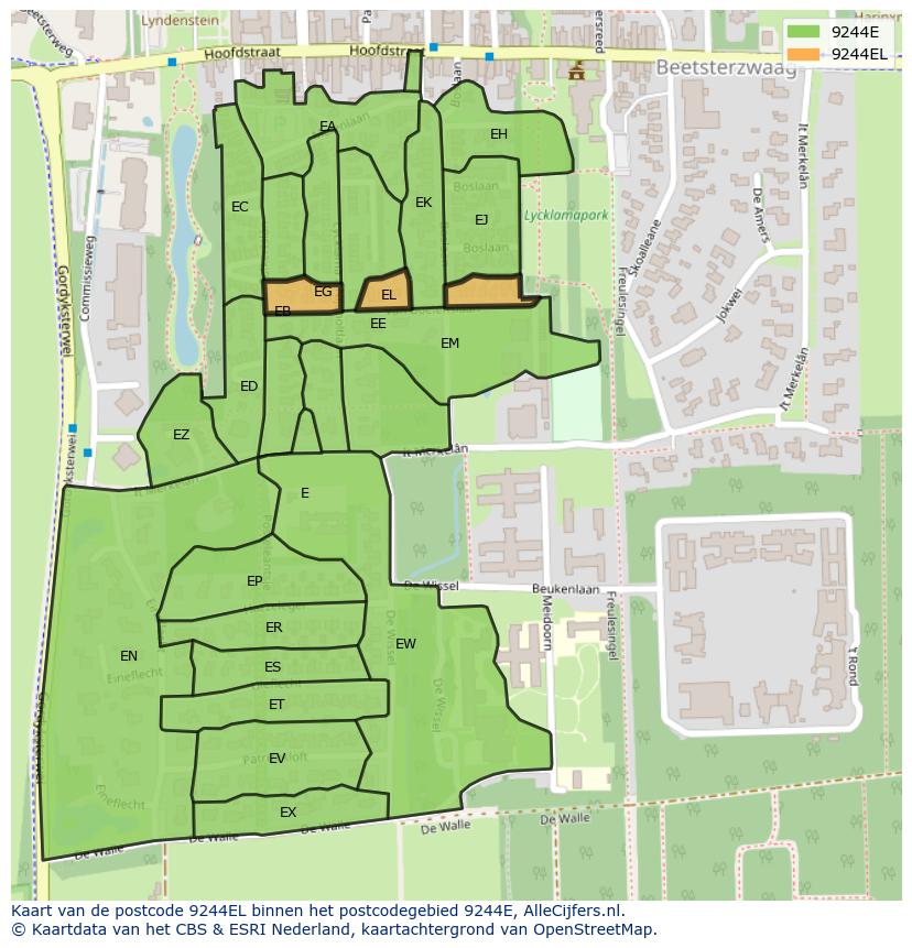 Afbeelding van het postcodegebied 9244 EL op de kaart.