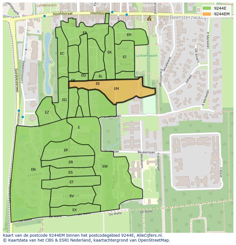 Afbeelding van het postcodegebied 9244 EM op de kaart.