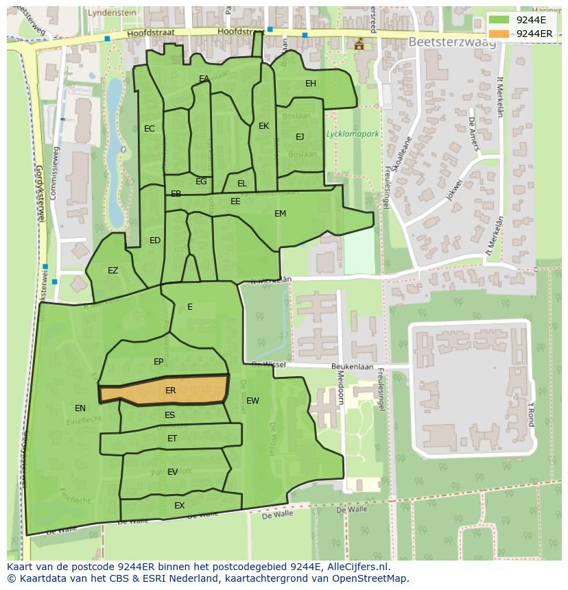 Afbeelding van het postcodegebied 9244 ER op de kaart.