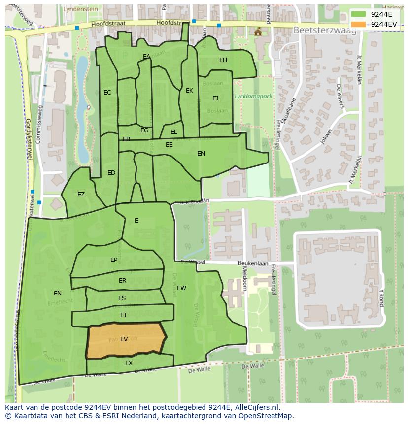 Afbeelding van het postcodegebied 9244 EV op de kaart.