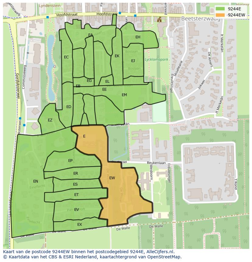 Afbeelding van het postcodegebied 9244 EW op de kaart.