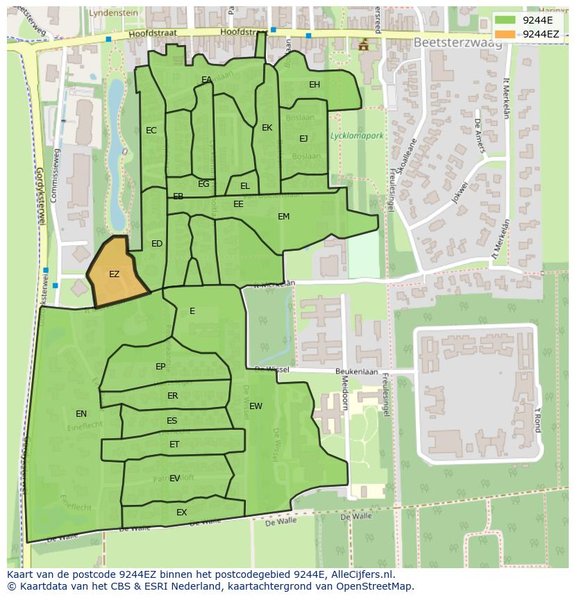 Afbeelding van het postcodegebied 9244 EZ op de kaart.