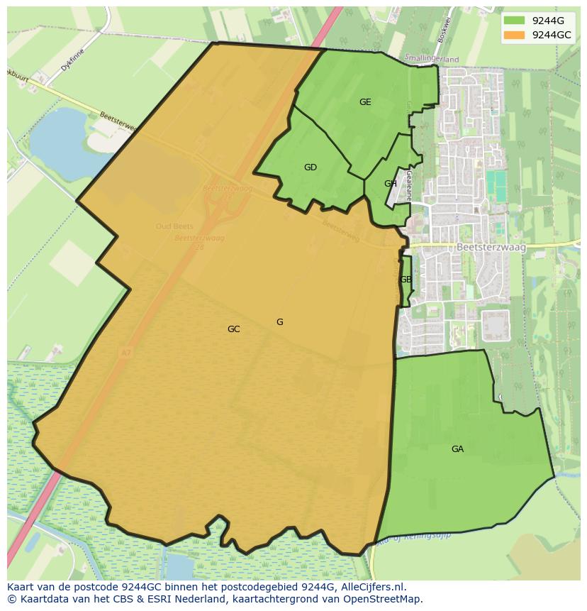 Afbeelding van het postcodegebied 9244 GC op de kaart.