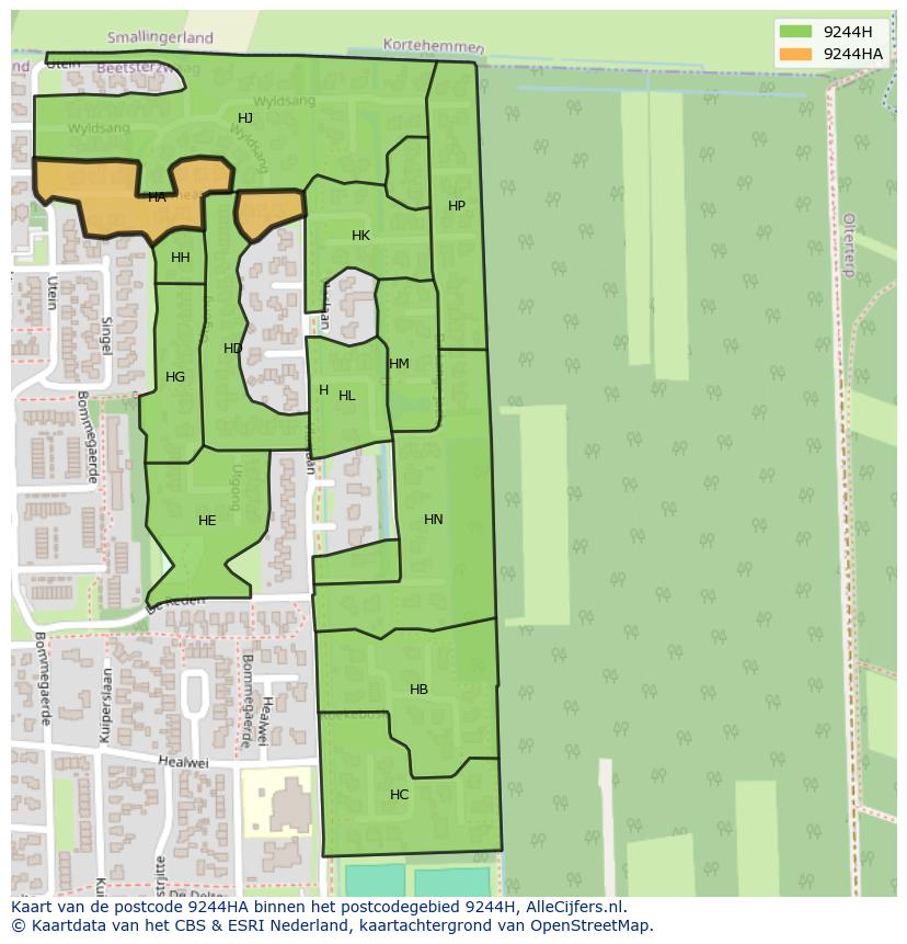 Afbeelding van het postcodegebied 9244 HA op de kaart.