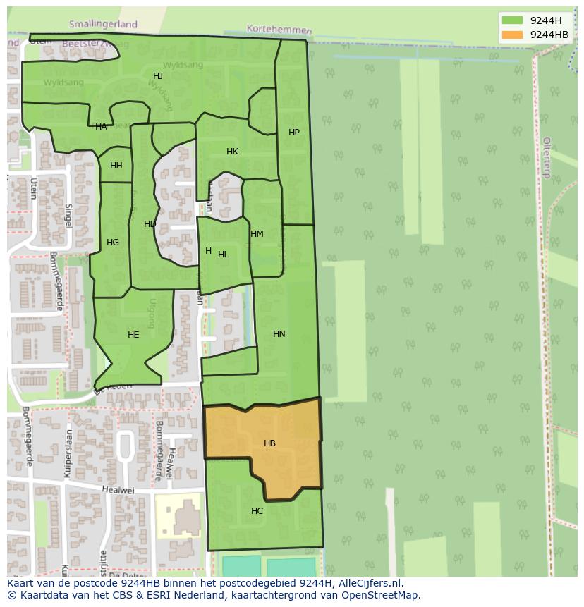 Afbeelding van het postcodegebied 9244 HB op de kaart.