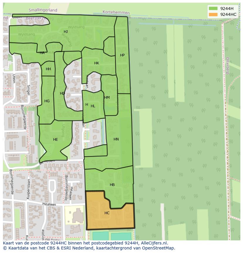 Afbeelding van het postcodegebied 9244 HC op de kaart.