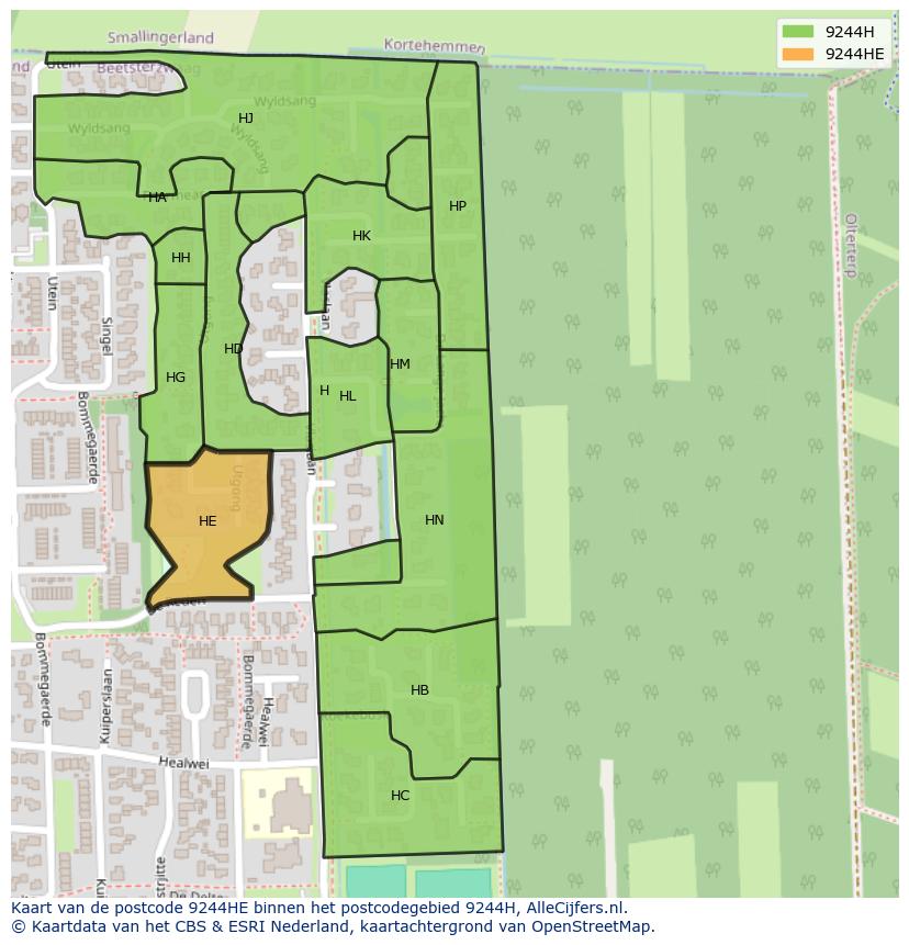 Afbeelding van het postcodegebied 9244 HE op de kaart.