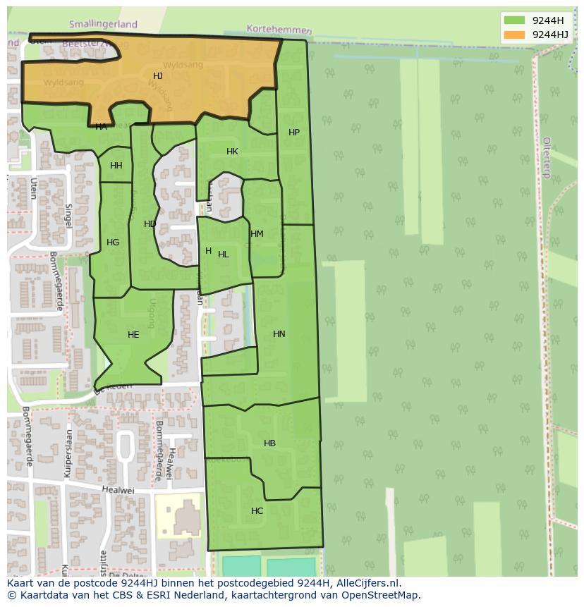 Afbeelding van het postcodegebied 9244 HJ op de kaart.