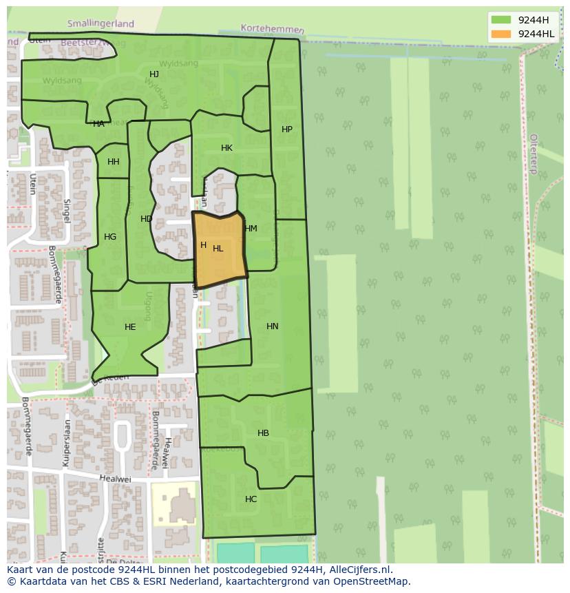 Afbeelding van het postcodegebied 9244 HL op de kaart.
