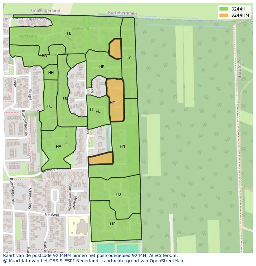 Afbeelding van het postcodegebied 9244 HM op de kaart.