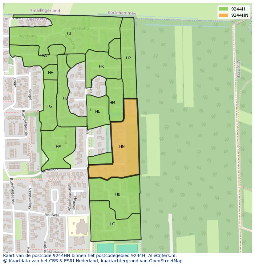 Afbeelding van het postcodegebied 9244 HN op de kaart.
