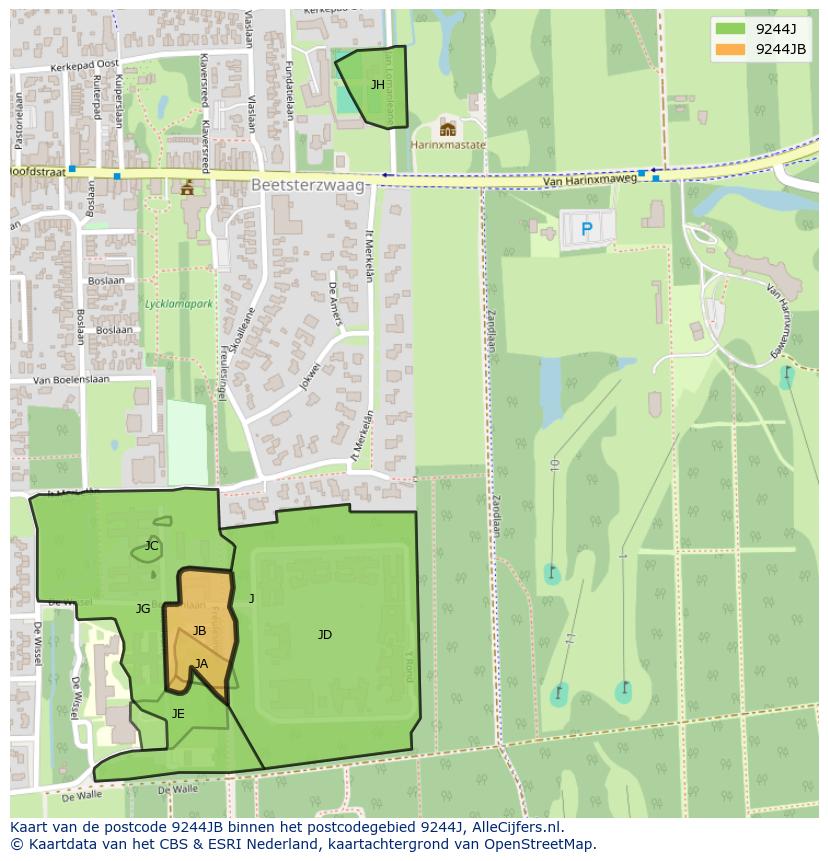 Afbeelding van het postcodegebied 9244 JB op de kaart.