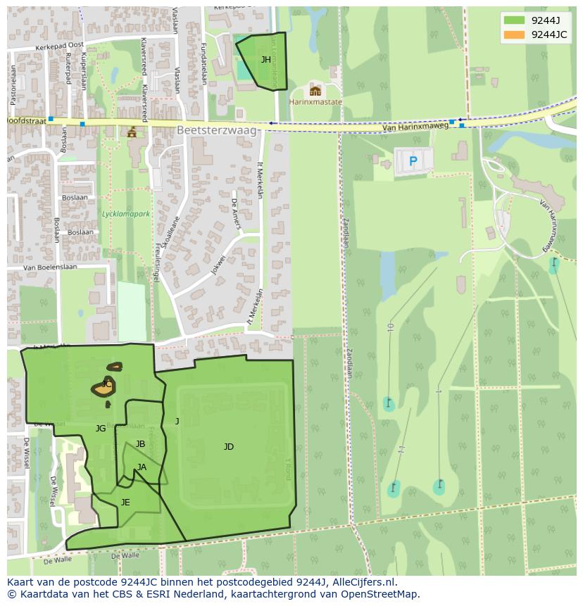 Afbeelding van het postcodegebied 9244 JC op de kaart.