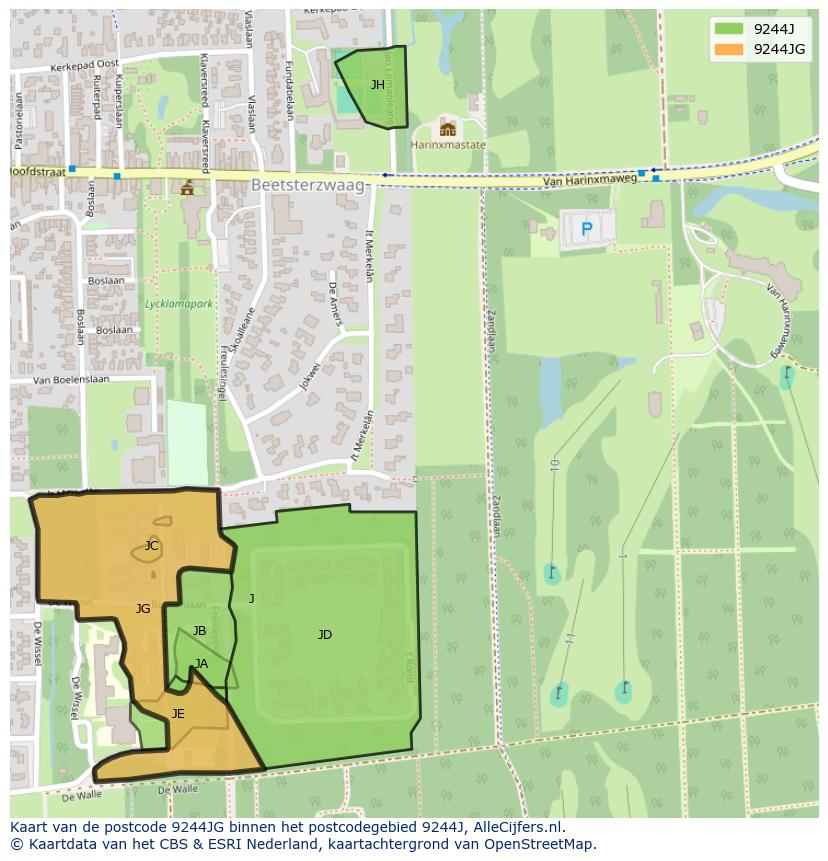 Afbeelding van het postcodegebied 9244 JG op de kaart.
