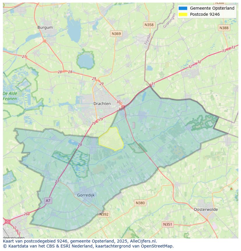Afbeelding van het postcodegebied 9246 op de kaart.
