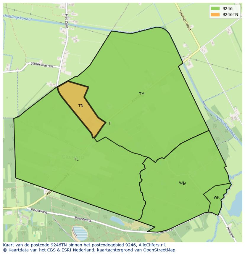 Afbeelding van het postcodegebied 9246 TN op de kaart.