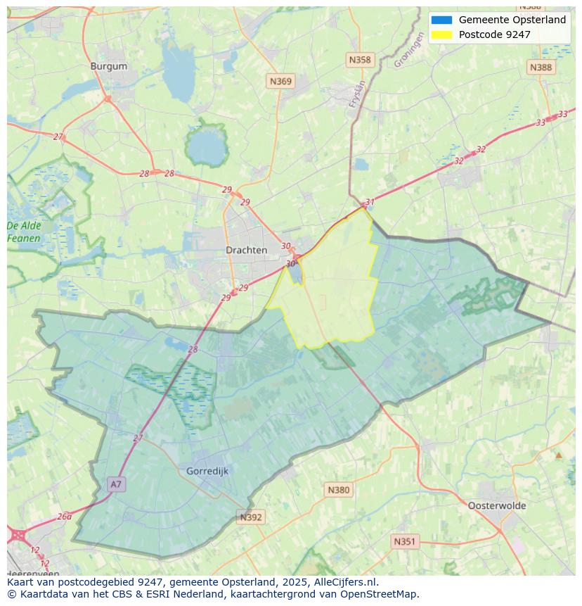 Afbeelding van het postcodegebied 9247 op de kaart.