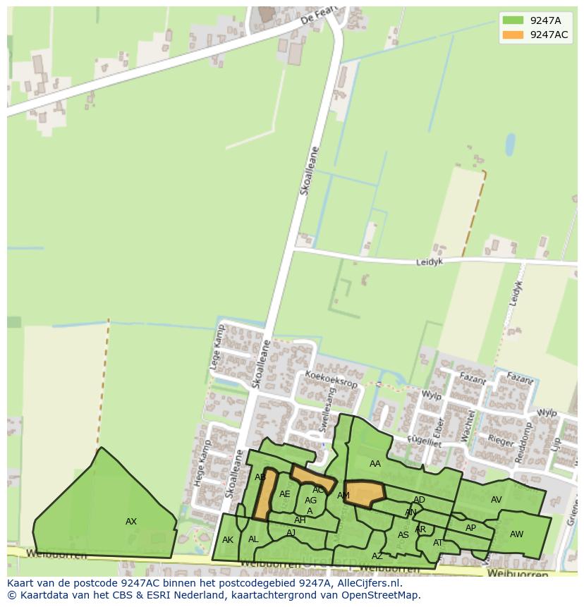 Afbeelding van het postcodegebied 9247 AC op de kaart.