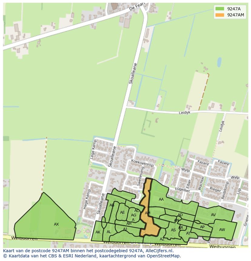 Afbeelding van het postcodegebied 9247 AM op de kaart.