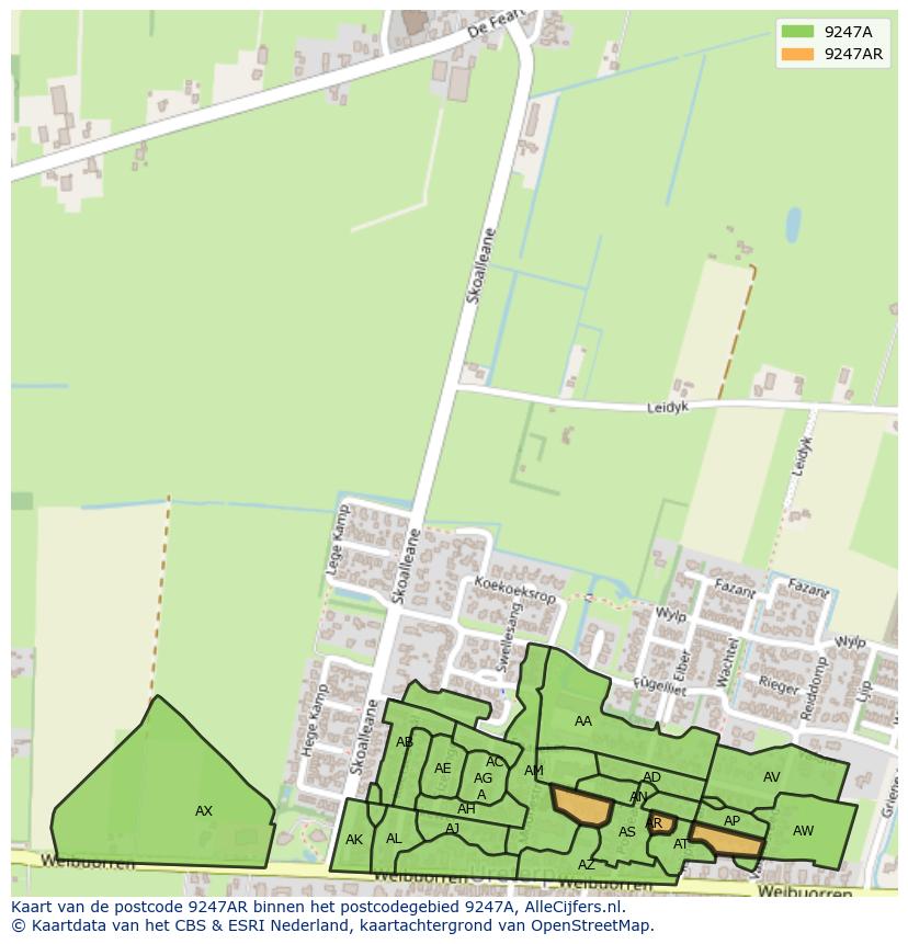 Afbeelding van het postcodegebied 9247 AR op de kaart.