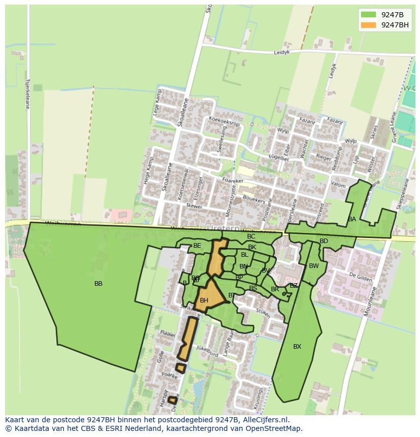 Afbeelding van het postcodegebied 9247 BH op de kaart.