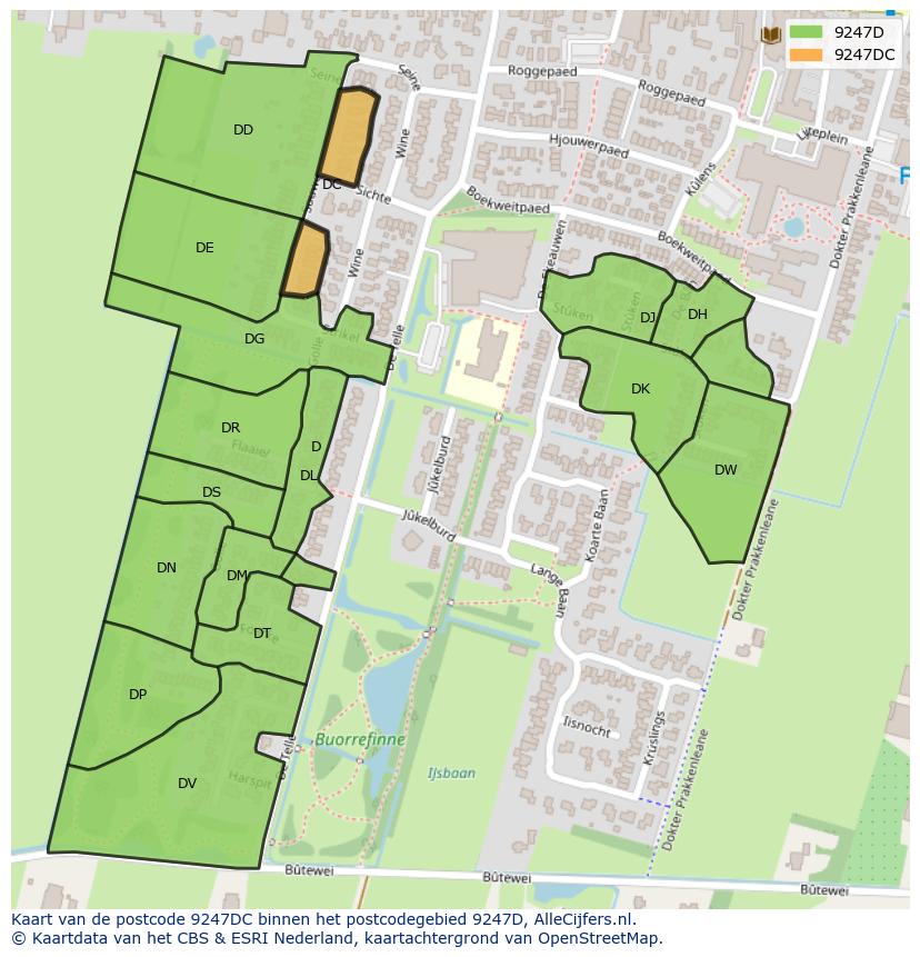 Afbeelding van het postcodegebied 9247 DC op de kaart.