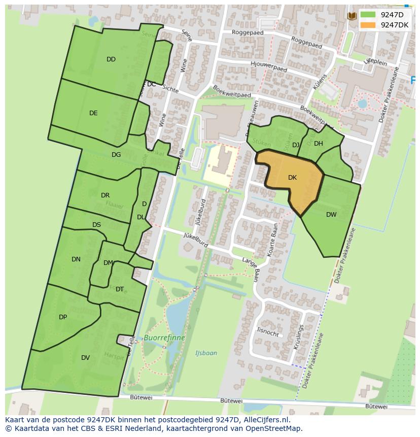 Afbeelding van het postcodegebied 9247 DK op de kaart.