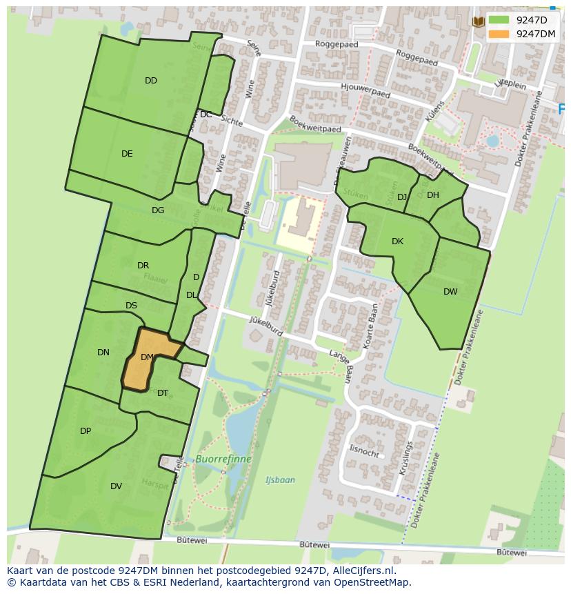 Afbeelding van het postcodegebied 9247 DM op de kaart.