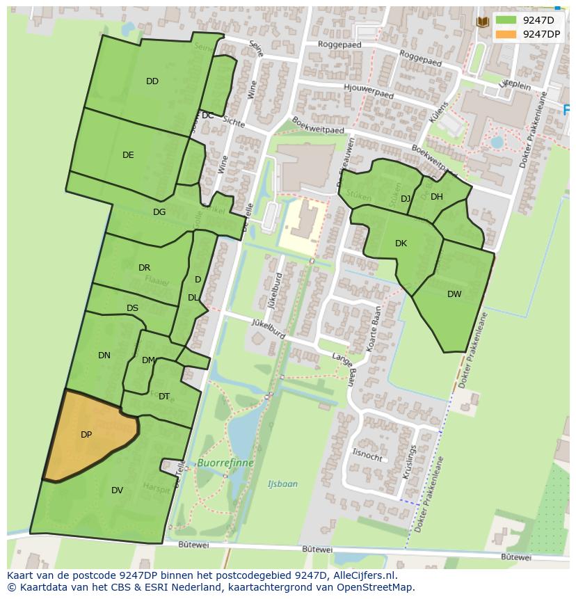 Afbeelding van het postcodegebied 9247 DP op de kaart.