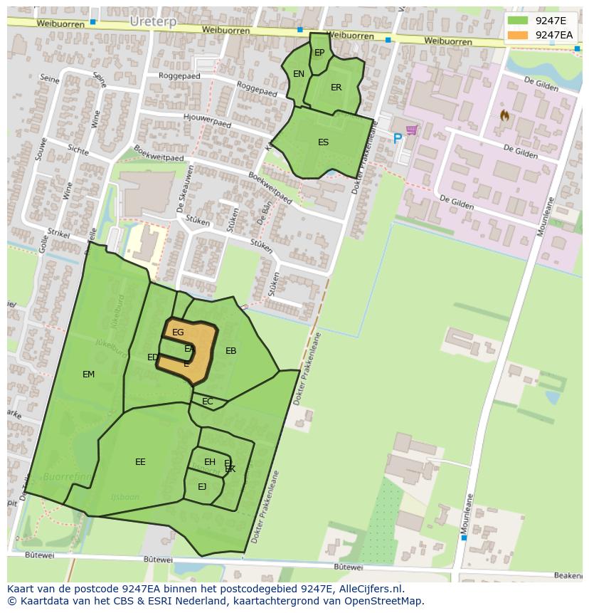 Afbeelding van het postcodegebied 9247 EA op de kaart.