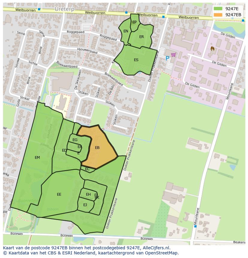 Afbeelding van het postcodegebied 9247 EB op de kaart.