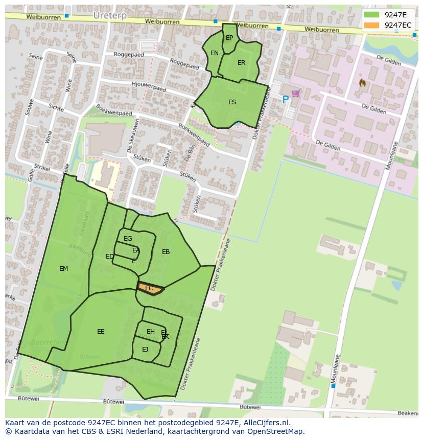 Afbeelding van het postcodegebied 9247 EC op de kaart.