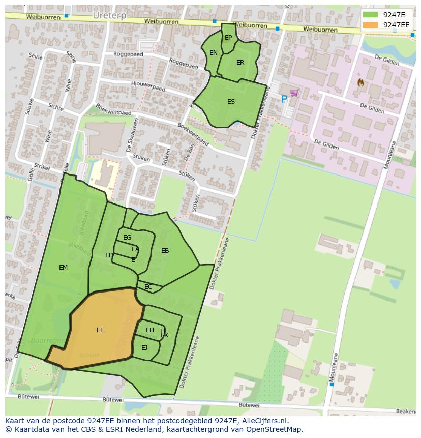 Afbeelding van het postcodegebied 9247 EE op de kaart.