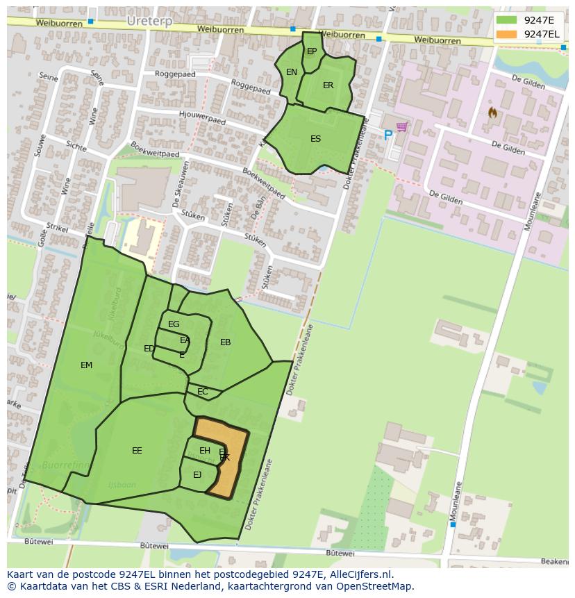 Afbeelding van het postcodegebied 9247 EL op de kaart.