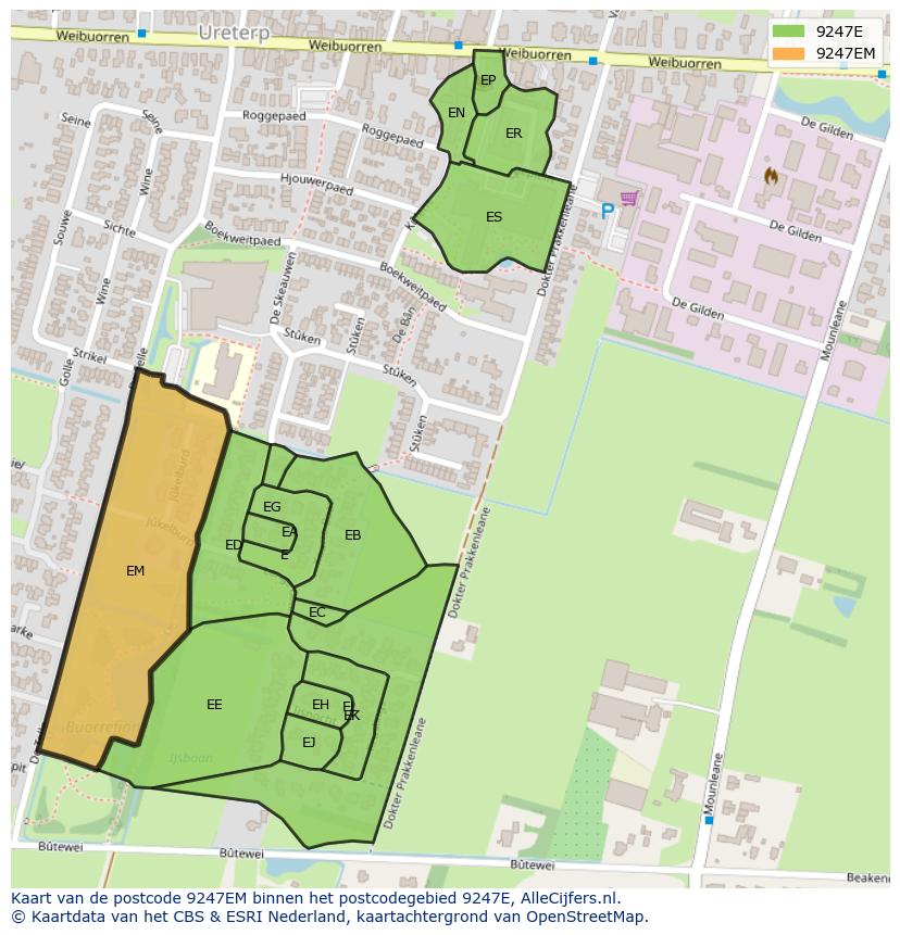 Afbeelding van het postcodegebied 9247 EM op de kaart.
