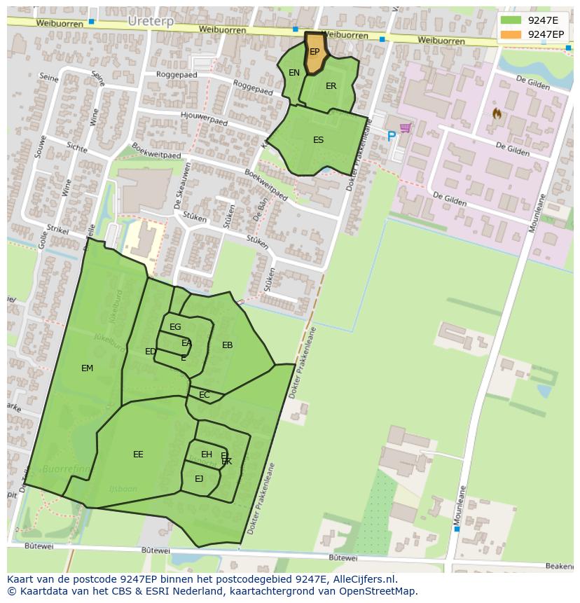 Afbeelding van het postcodegebied 9247 EP op de kaart.
