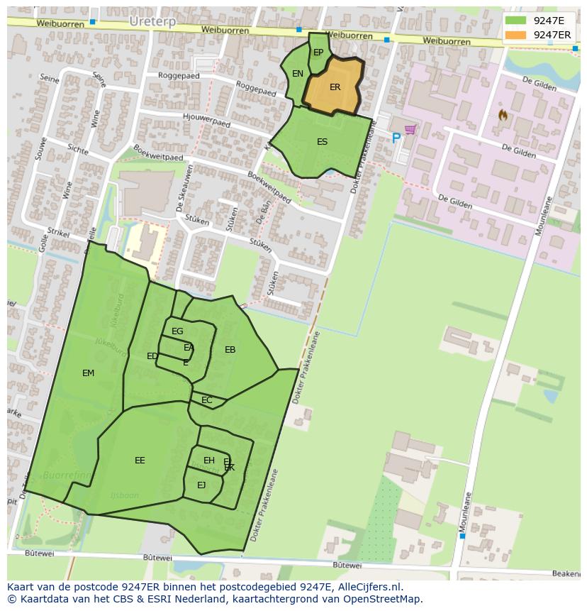 Afbeelding van het postcodegebied 9247 ER op de kaart.