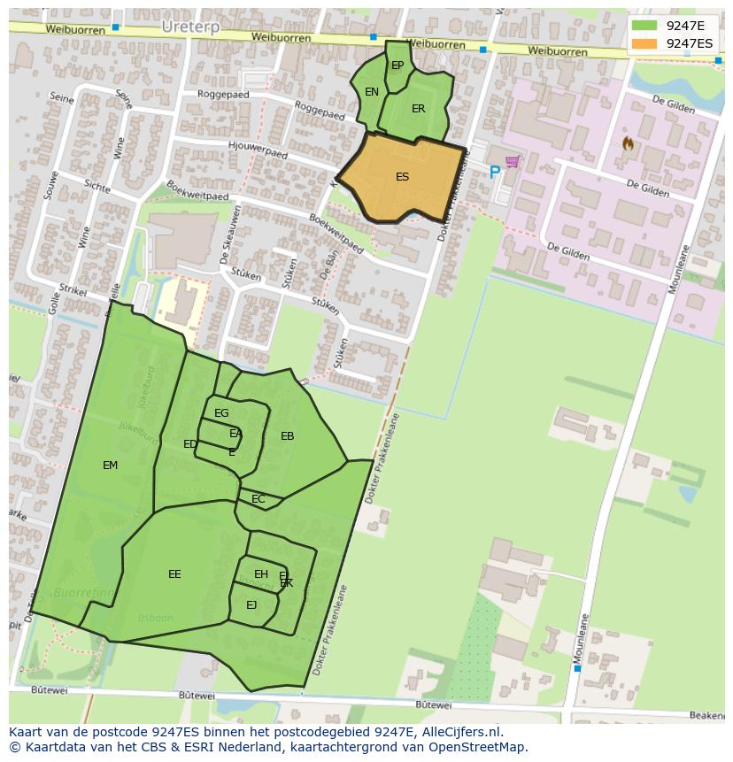 Afbeelding van het postcodegebied 9247 ES op de kaart.