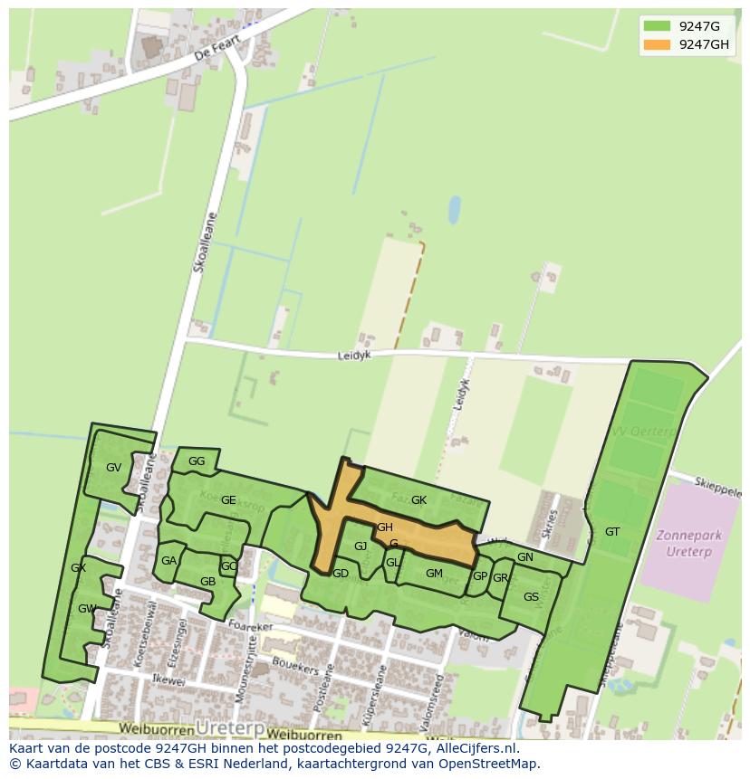 Afbeelding van het postcodegebied 9247 GH op de kaart.