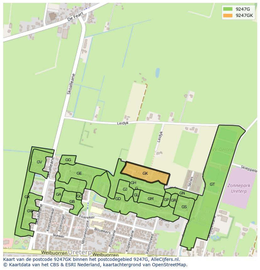 Afbeelding van het postcodegebied 9247 GK op de kaart.