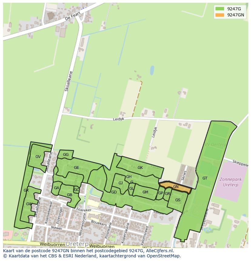 Afbeelding van het postcodegebied 9247 GN op de kaart.