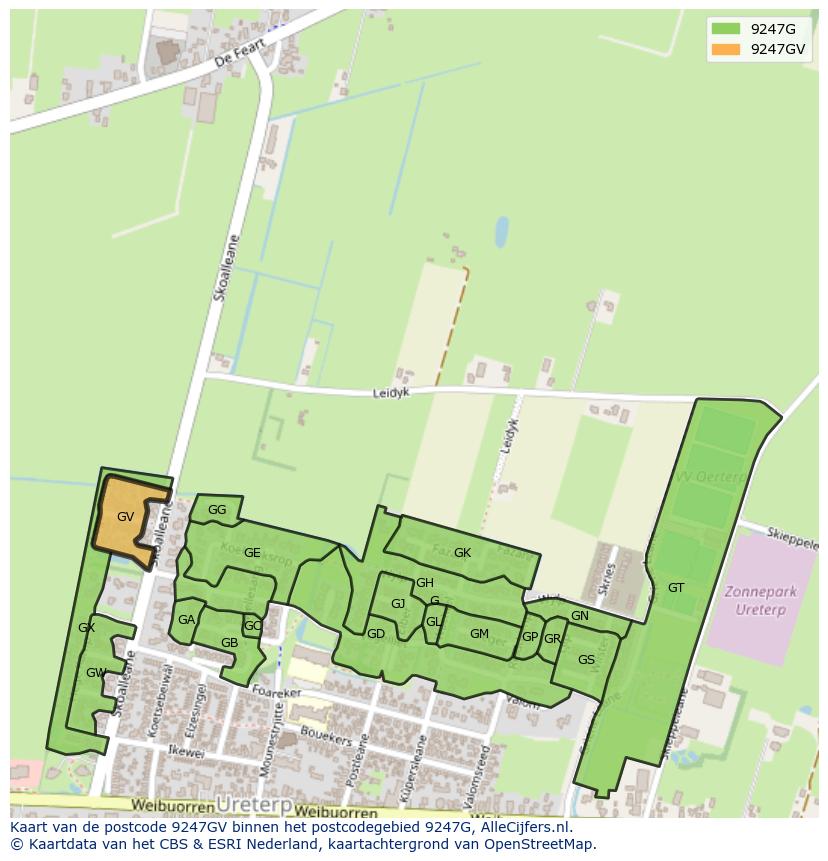 Afbeelding van het postcodegebied 9247 GV op de kaart.