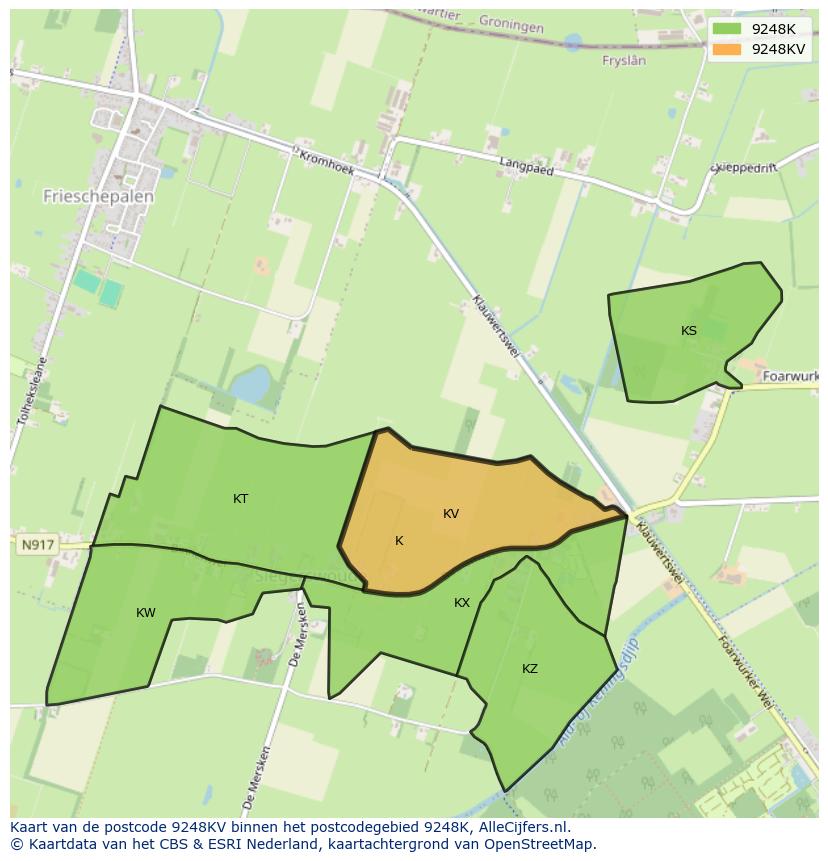 Afbeelding van het postcodegebied 9248 KV op de kaart.