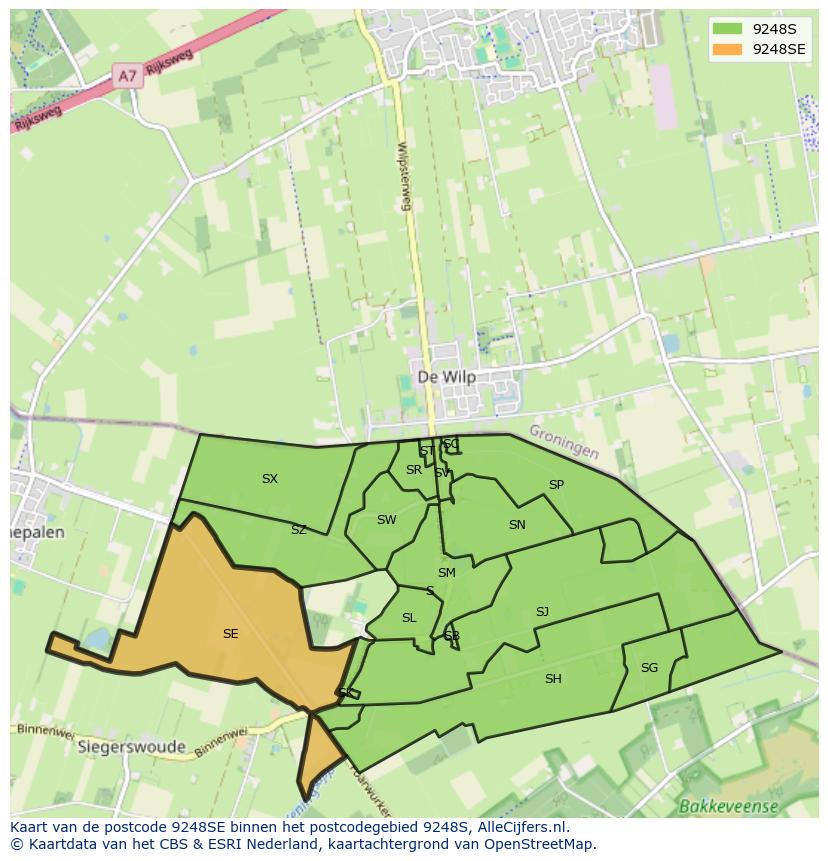 Afbeelding van het postcodegebied 9248 SE op de kaart.