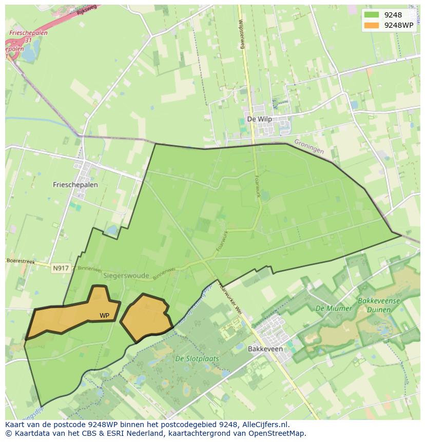Afbeelding van het postcodegebied 9248 WP op de kaart.