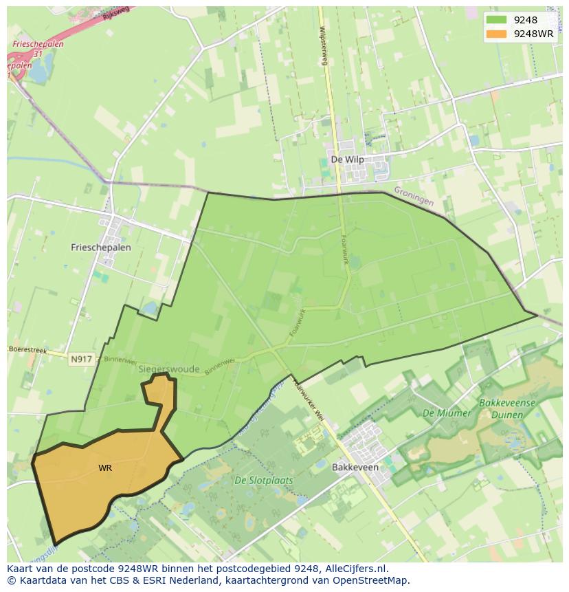 Afbeelding van het postcodegebied 9248 WR op de kaart.