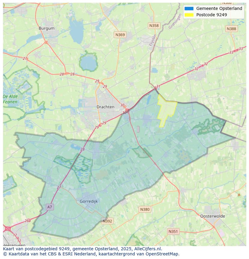 Afbeelding van het postcodegebied 9249 op de kaart.