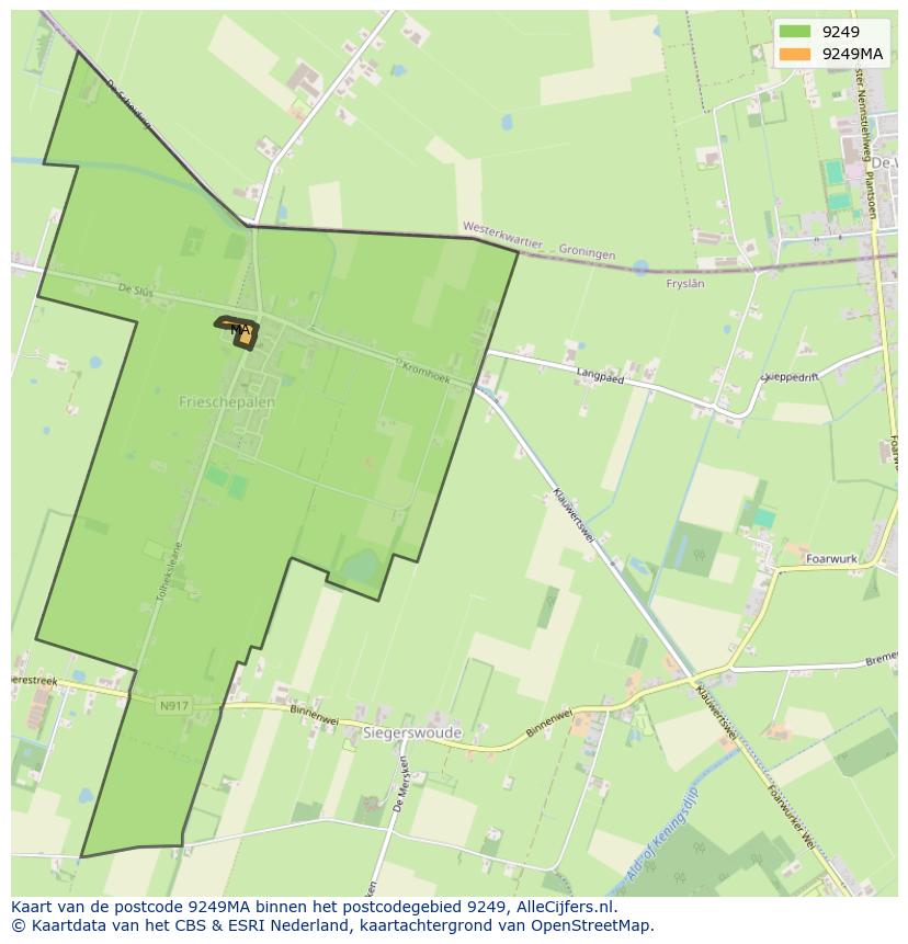 Afbeelding van het postcodegebied 9249 MA op de kaart.